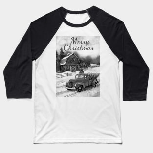 Black and white vintage car movie style Merry Christmas Baseball T-Shirt